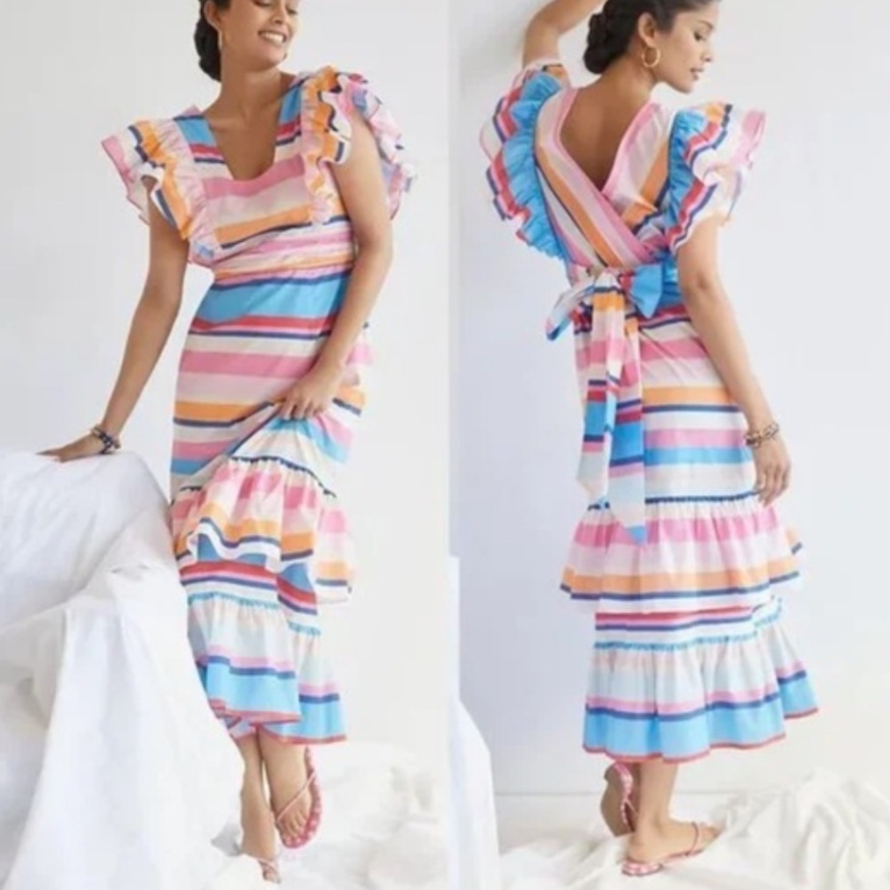 PLENTY BY TRACY REESE x Anthropologie Tiered Striped Maxi Dress